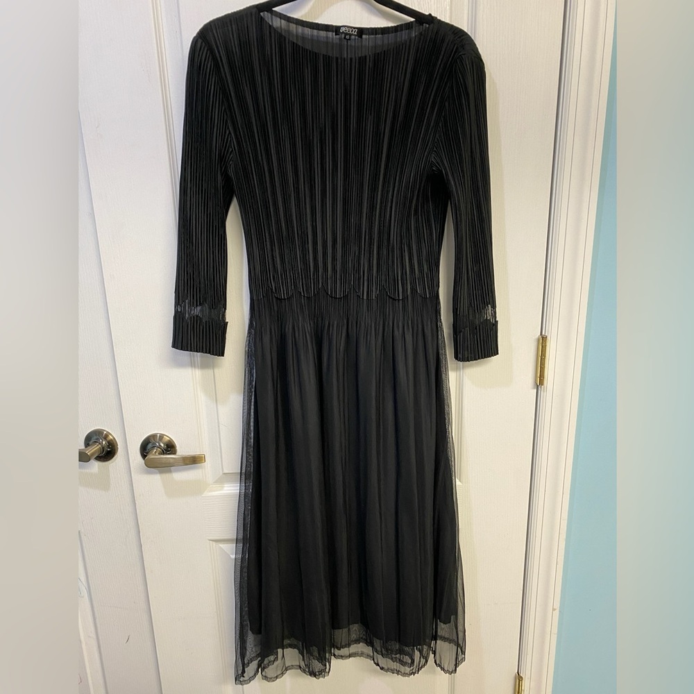 St. John Black Pleated Dress